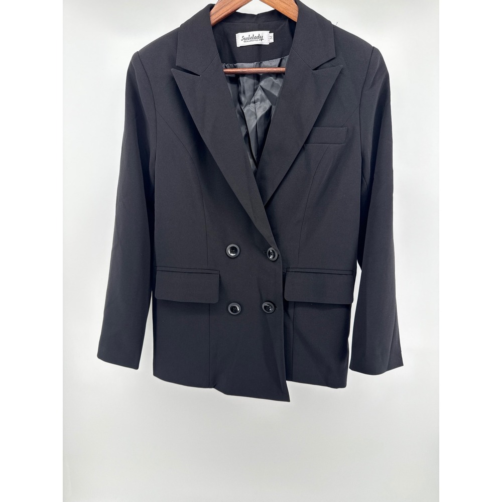 SusieLady Black Double Breasted Blazer Jacket Womens Size M